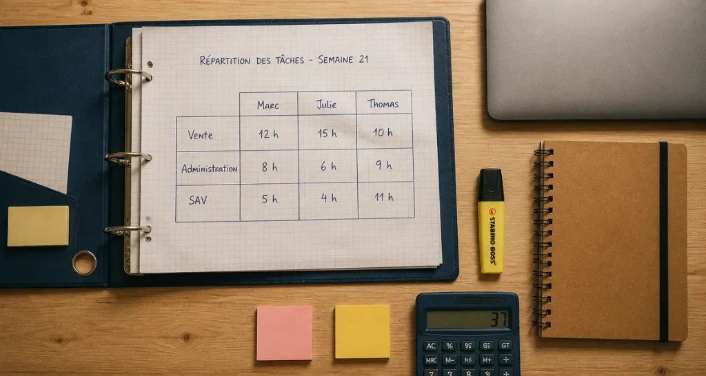 Tableau de répartition des taches pour équilibrer les charges de travail