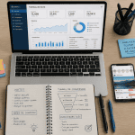 Bureau webmarketing moderne avec outils d'analyse