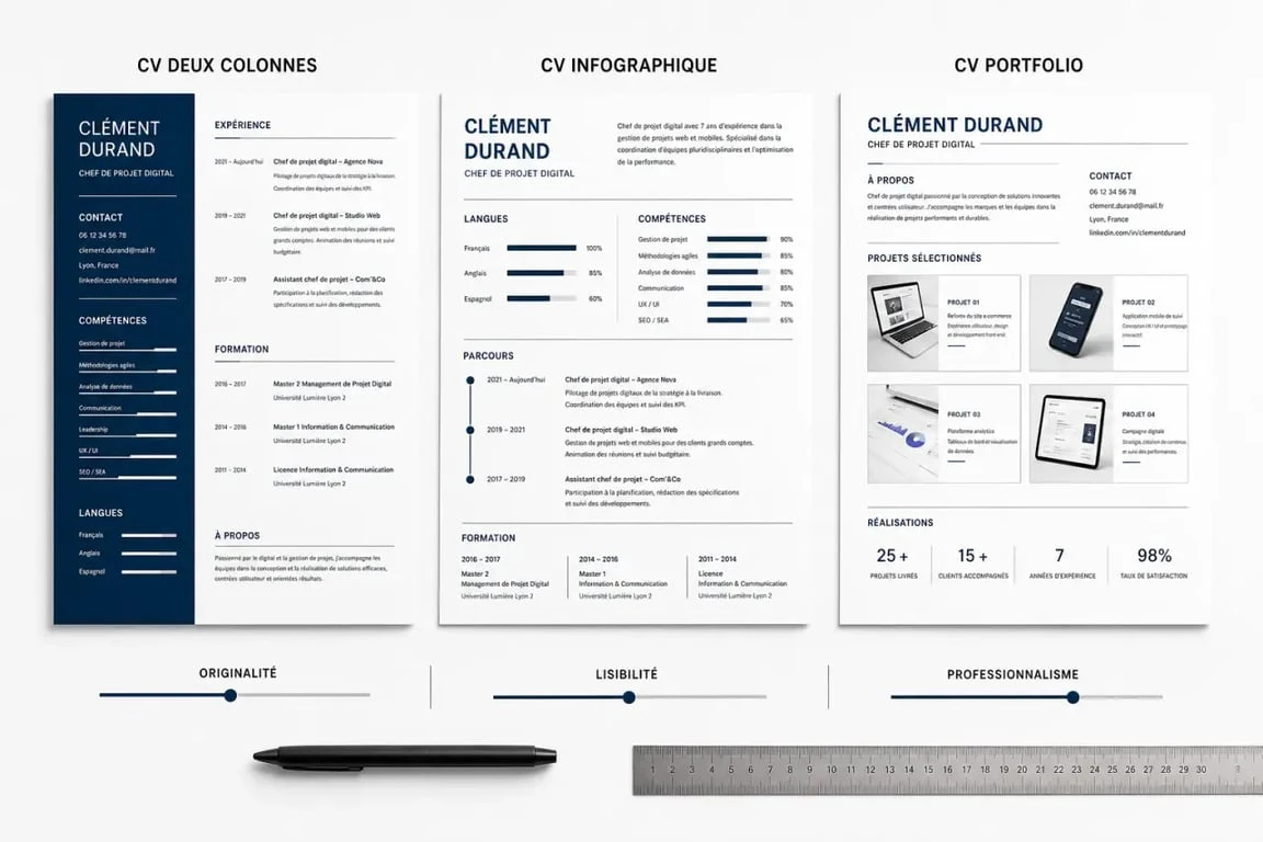 CV original exemple : comparaison de mises en page modernes et professionnelles