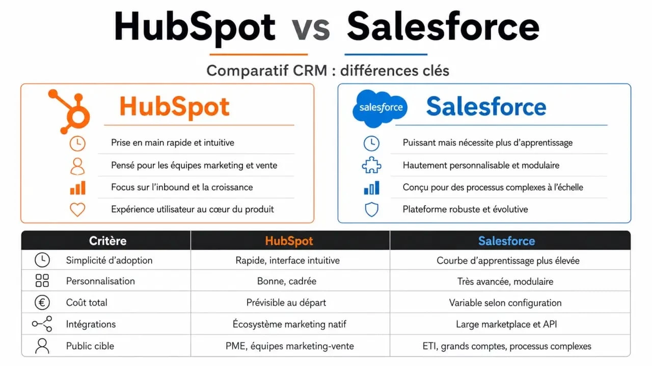 HubSpot vs Salesforce : visuel comparatif des différences de CRM