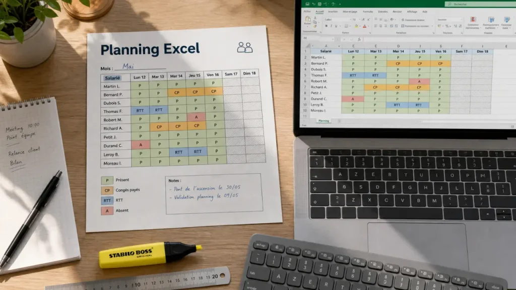 Faire un planning excel : modèle Excel imprimé et partage sur ordinateur