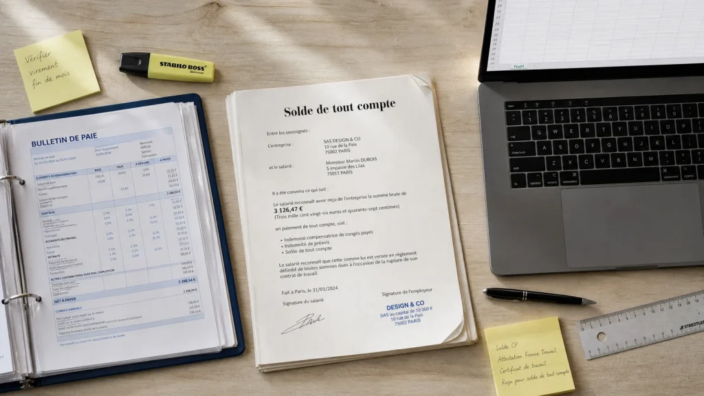 Feuille de calcul solde de tout compte : net à payer, délais et erreurs à éviter