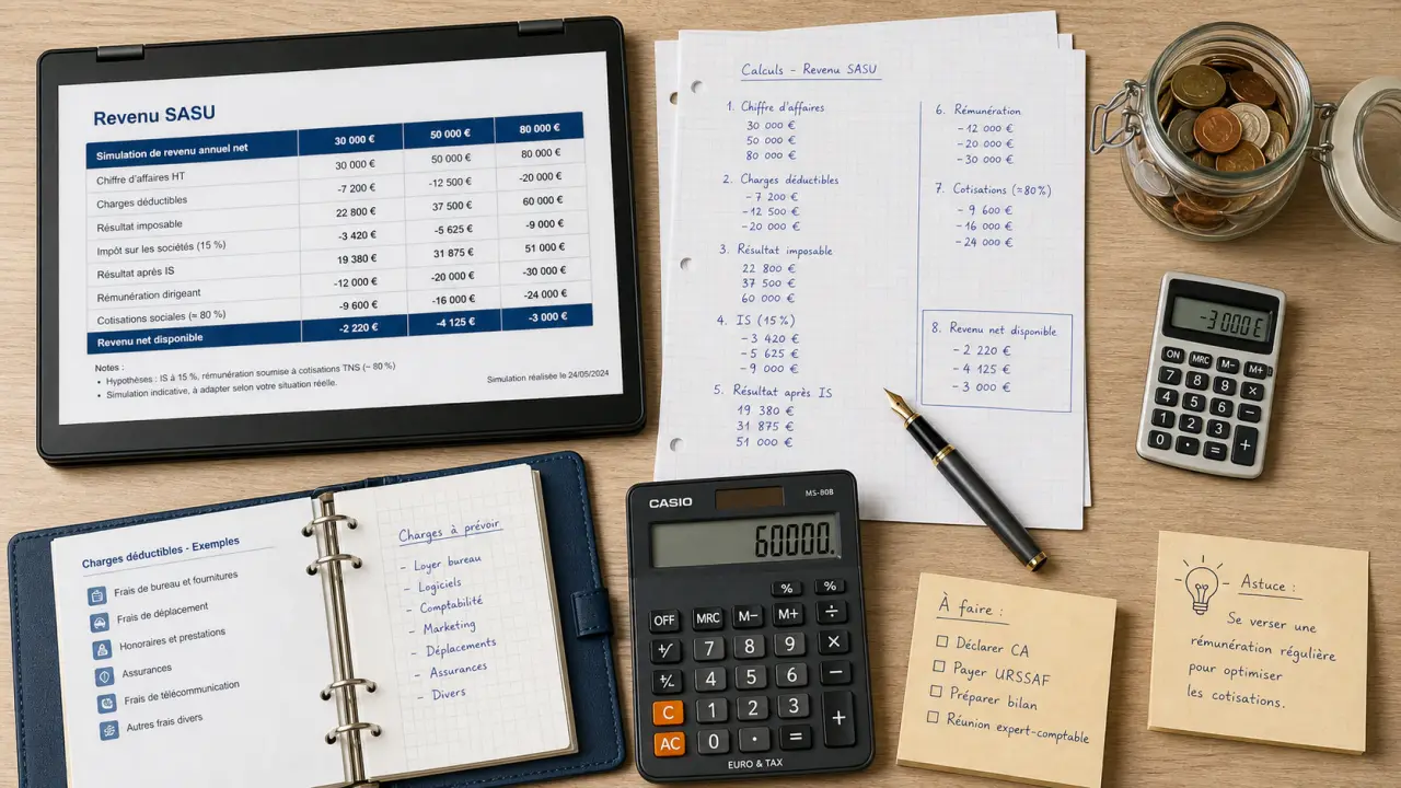 Simulation revenu SASU : revenu net, super net et trésorerie