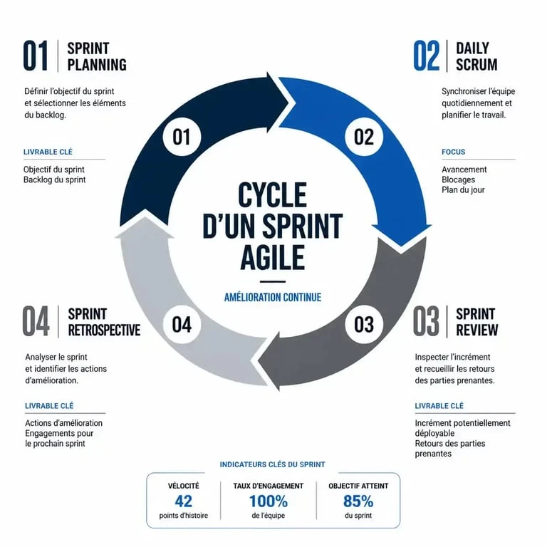 Schéma du cycle d'un sprint en gestion de projet agile