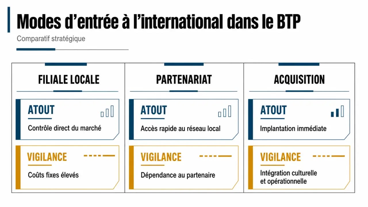 Stratégies d'expansion internationale pour les entreprises du secteur BTP : comparaison des modes d’entrée à l’international