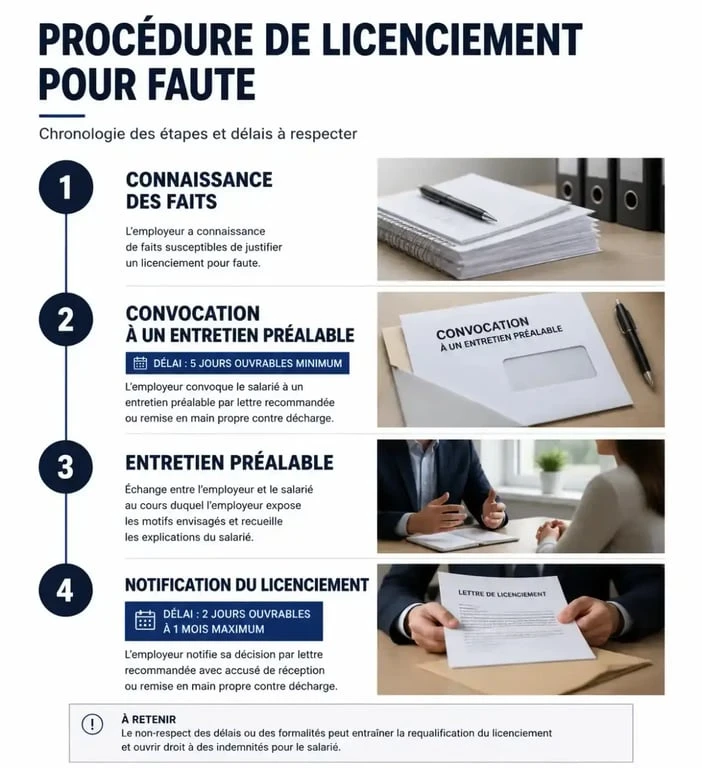 Chronologie de la procédure de licenciement pour faute : étapes clés et délais légaux