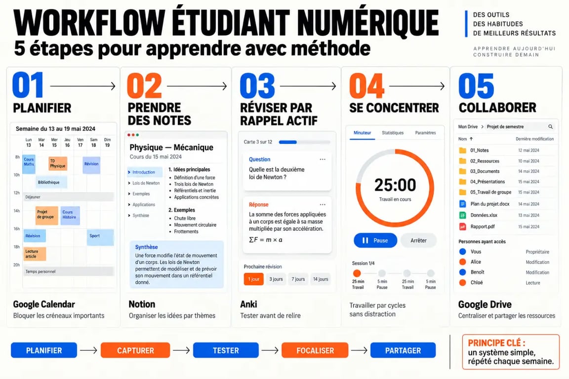 Infographie des meilleures ressources numériques pour réussir ses études et organiser son travail