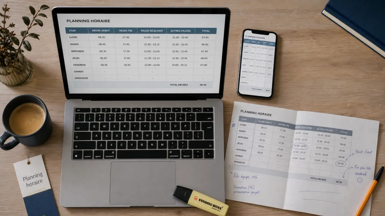 Planning horaire de travail gratuit sur Excel et Google Sheets
