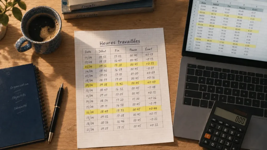 Tableau mensuel des heures de travail : pauses, écarts et paie mieux contrôlés