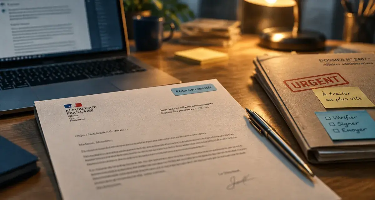 Courrier intelligence artificielle : rédaction assistée, lettre et ordinateur.